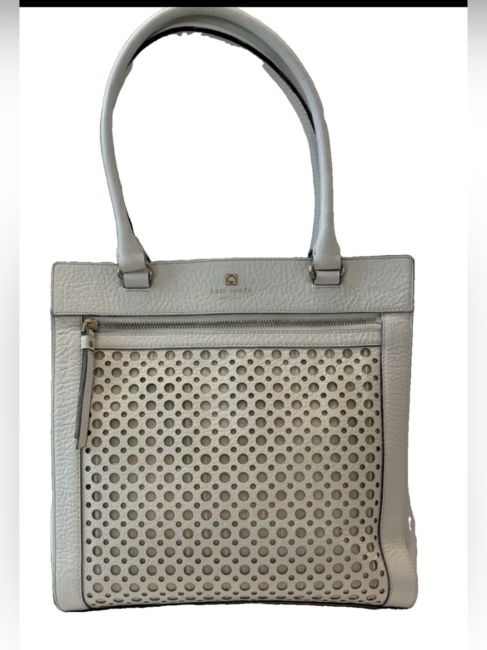 Kate Spade Perri Lane Tote crafted from cream pebbled leather
